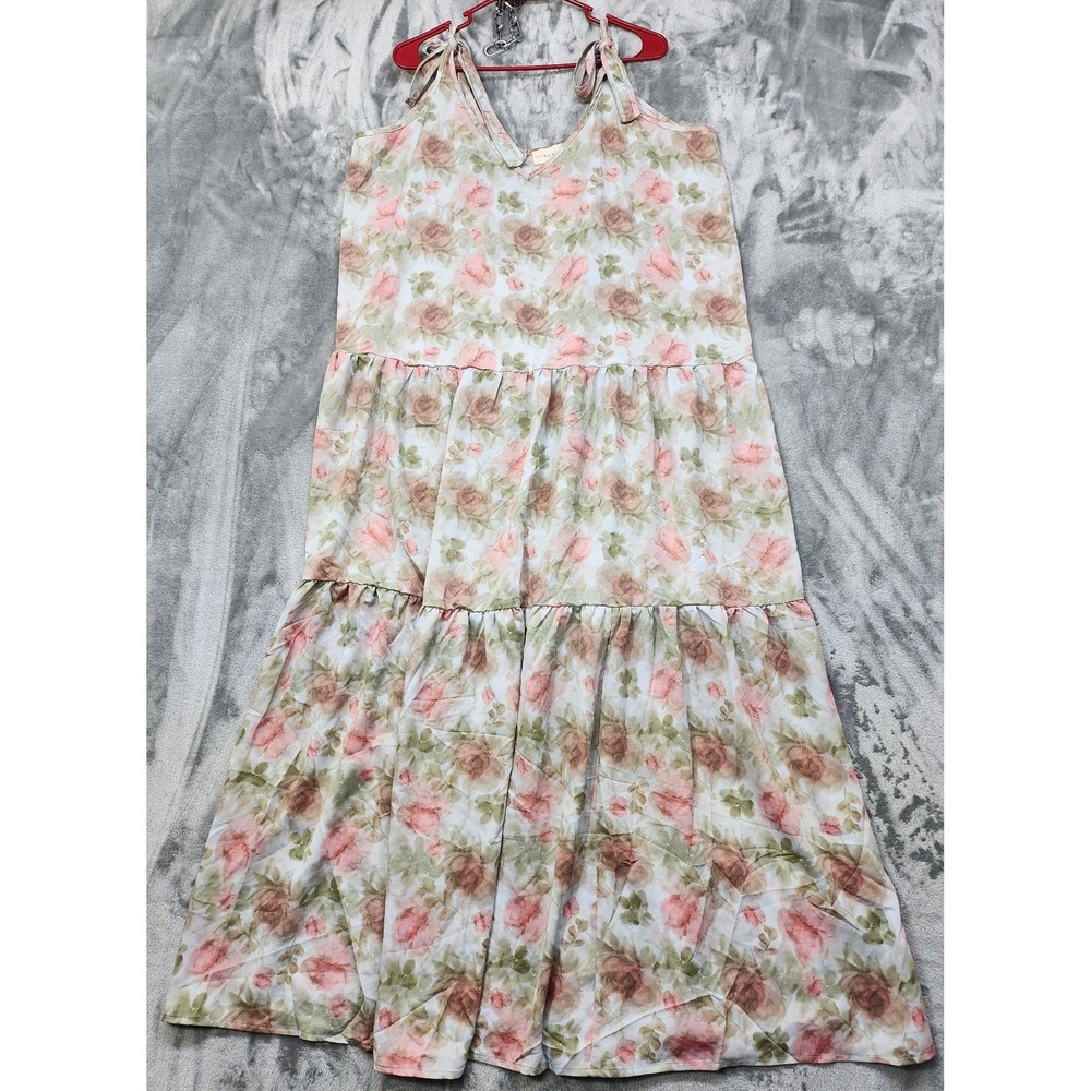 NEW Ninexis Dress Womens XL Multicolor Floral Tiered Maxi Tie Shoulder‎ Flowy